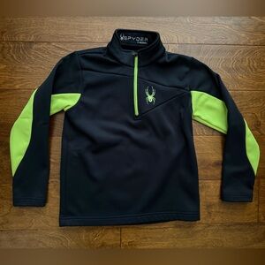 Spyder Kids Fleece Ski/snow Boys Small Black w/Neon Green 1/4 Zip